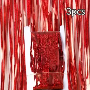 78.3 Inch Laser Shiny Fringe Curtain 3 Count With Various Hues, Ideal For Holiday & Festival Wall Backdrop, Fix Dull Plain Background, Trending Indoor Party Decoration Gear