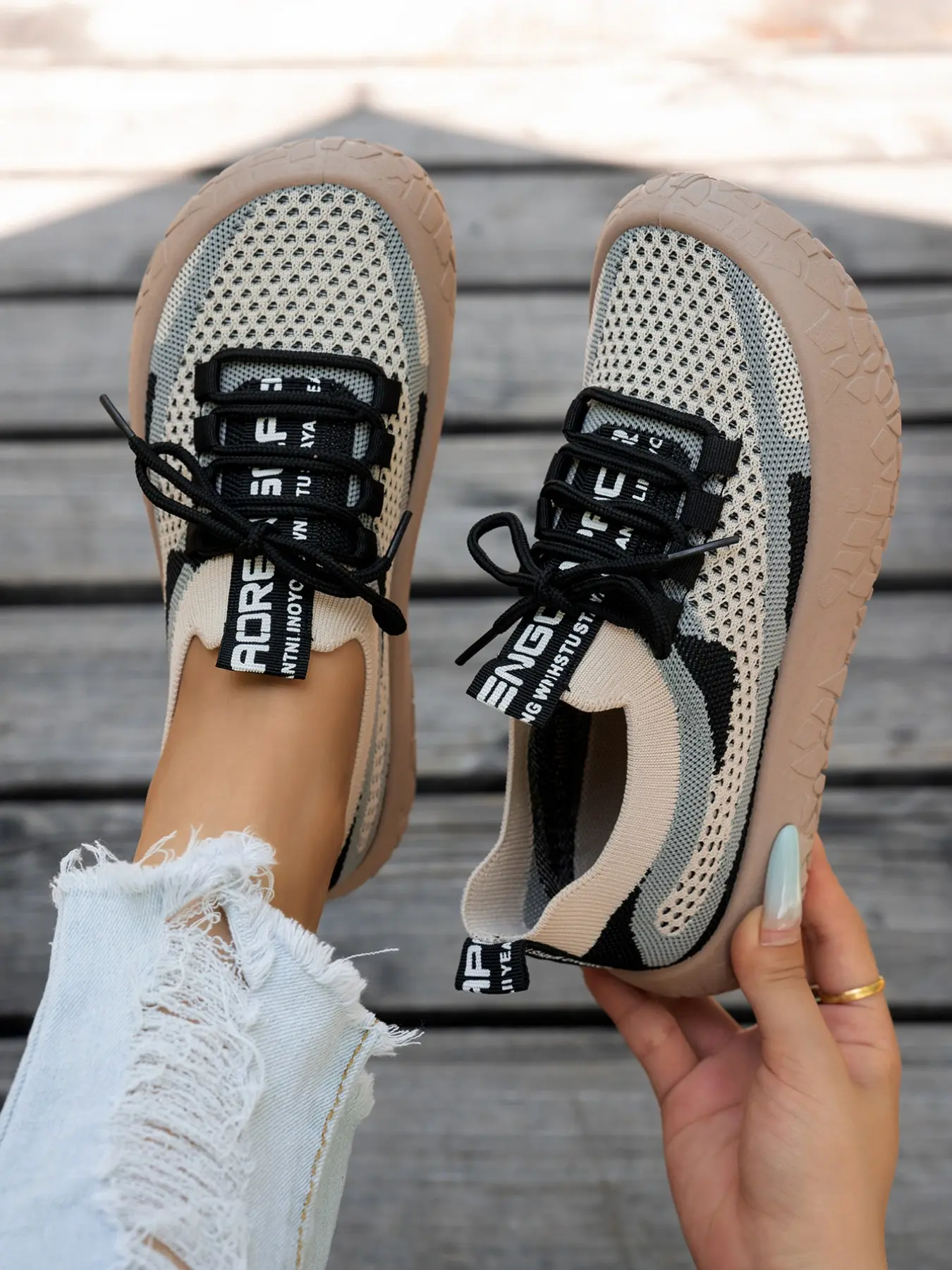 Women's Spring Summer Mesh Sports Shoes, Slip-On Elastic Laces, Thick Sole, Breathable Lightweight Anti-Slip, Outdoor Walking Running