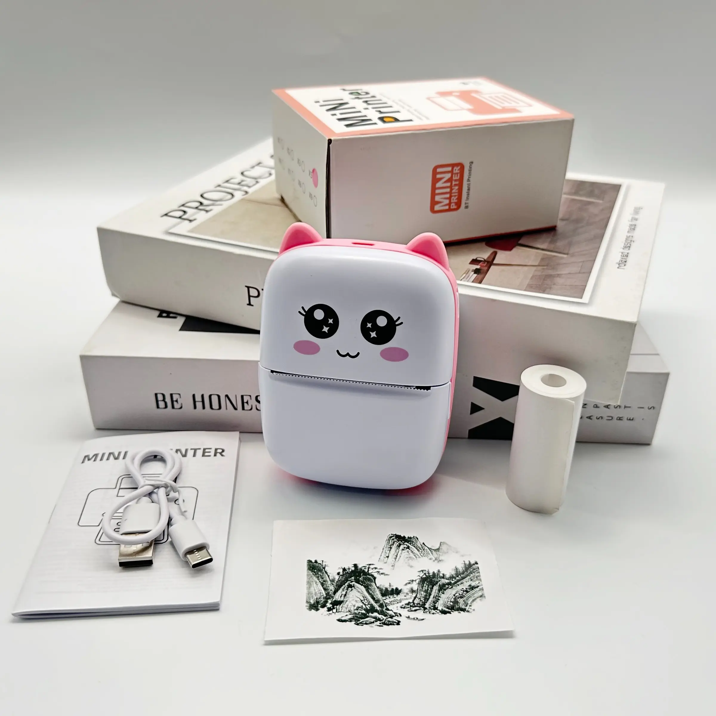 Portable Wireless Thermal Label Printer, USB Charging, Cute Cartoon Design, Includes Print Paper, Ideal for Notes, Photos, Receipts, Labels, Inkless Thermal Printer