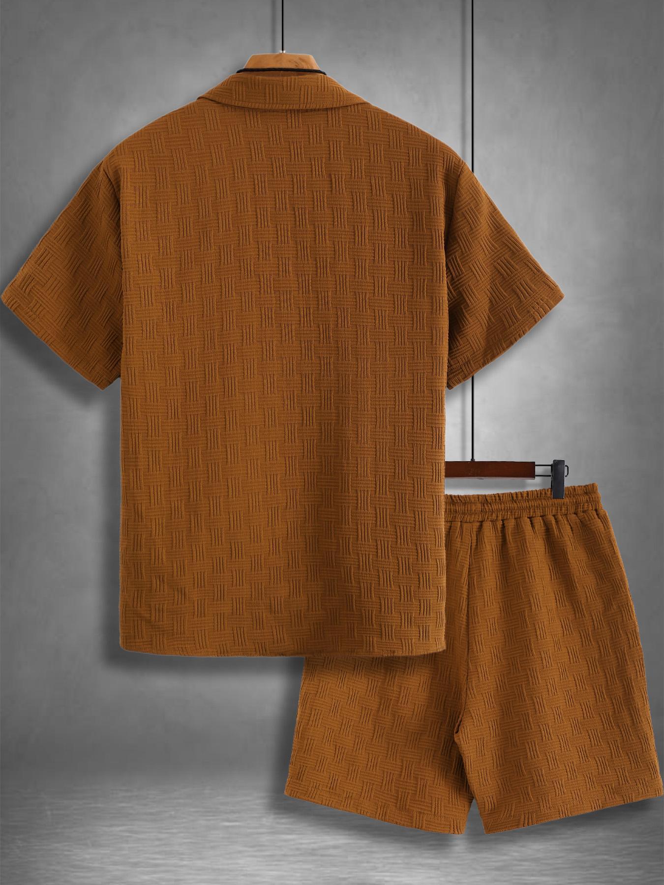 Men's Regular Fit Short Sleeve Pajama Two-piece Set, Casual Comfy Button Up Top & Shorts Pj Set, Men's Summer Sleepwear, Loungewear, Lounge Pajamas, Pyjamas, Plain, Casual Loungewear Outfit