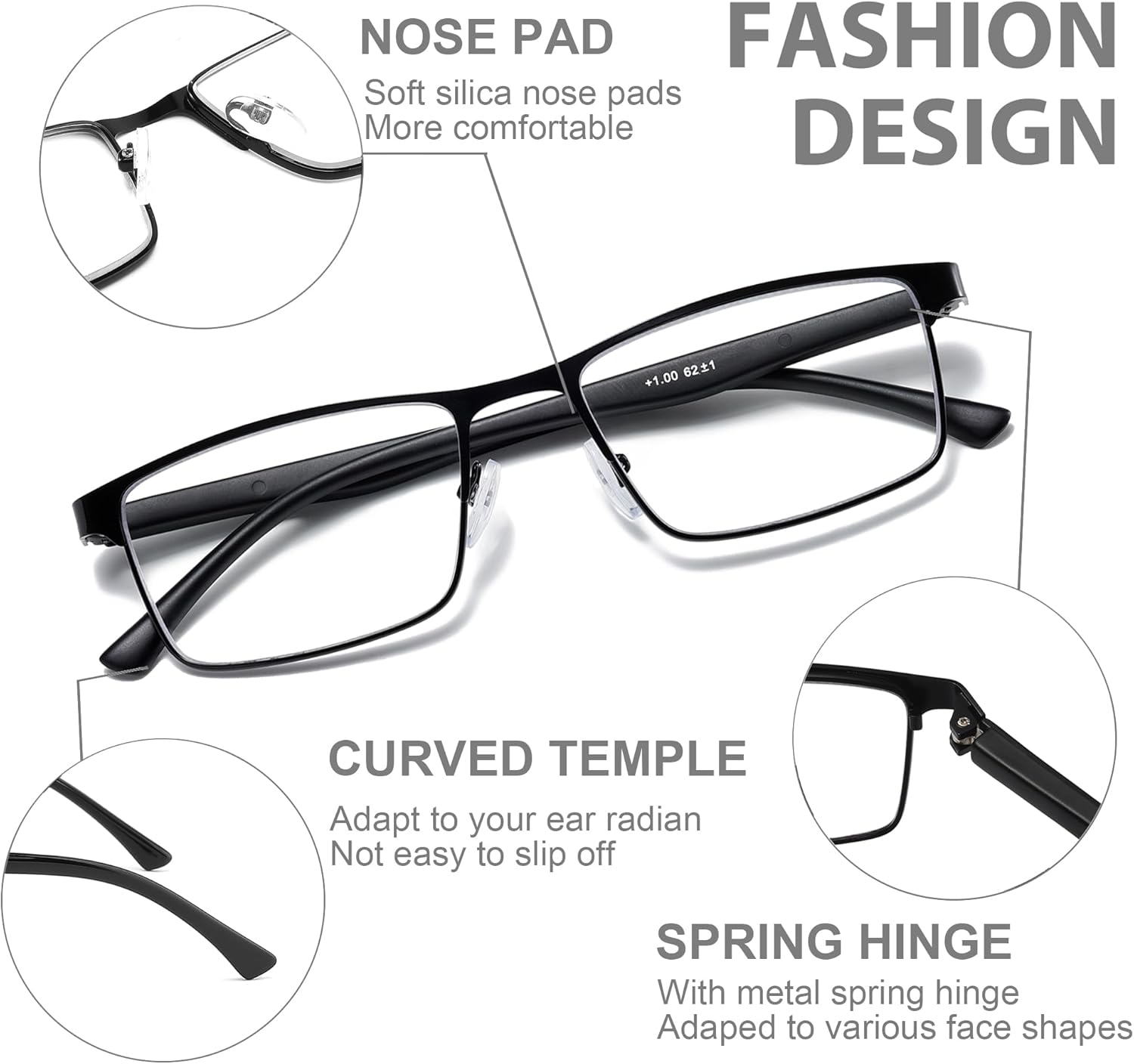 3 Pack Reading Glasses for Men, Lightweight Blue Light Blocking Metal Frame Mens Readers