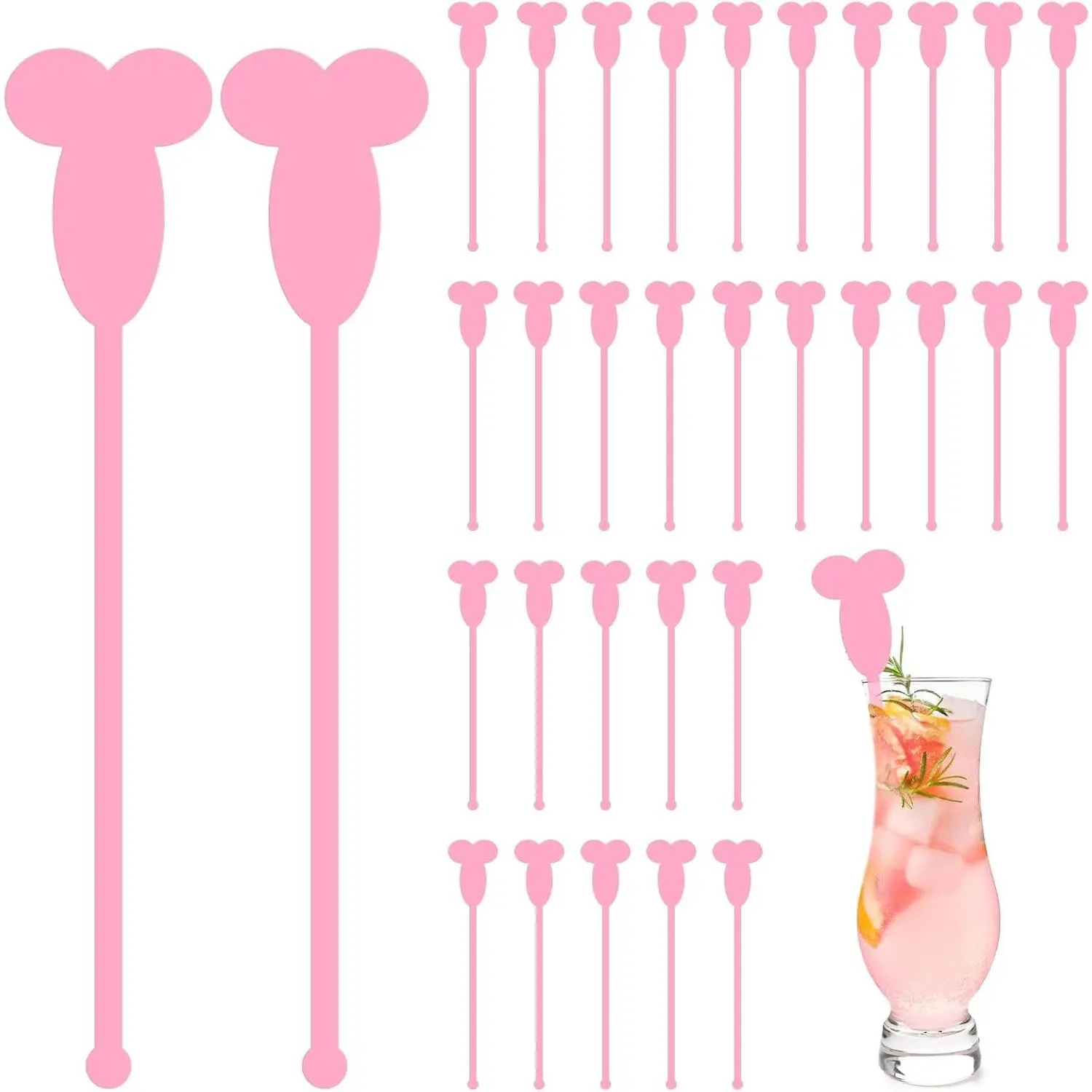 30 Pcs 6 Inch Pink Reusable Plastic Funny Drink Stirrers Cocktail Coffee Swizzle Sticks for Wedding Bridal Adults Party Favors Supplies Decoration