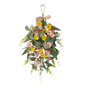 Realistic Artificial Wreath with Tear-Shaped Fake Greenery, Hang on Front Door or Wall, Evergreen, Easy Care, Modern Home Decor