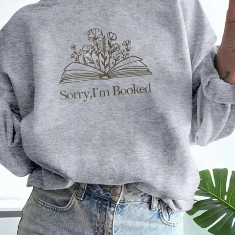 Women's Book & Letter & Floral Print Crew Neck Sweatshirt, Casual Long Sleeve Flower Pullover for Fall & Winter, Women's Clothes for Daily Wear, Tops, Womenswear, Round Neck