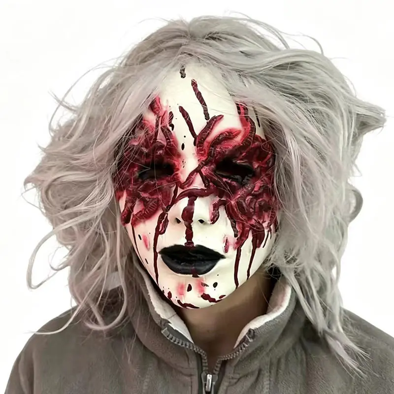 Halloween New Horror Cursed Witch Mask Scary Props White-Haired Female Ghost Zombie Mask Latex Mask