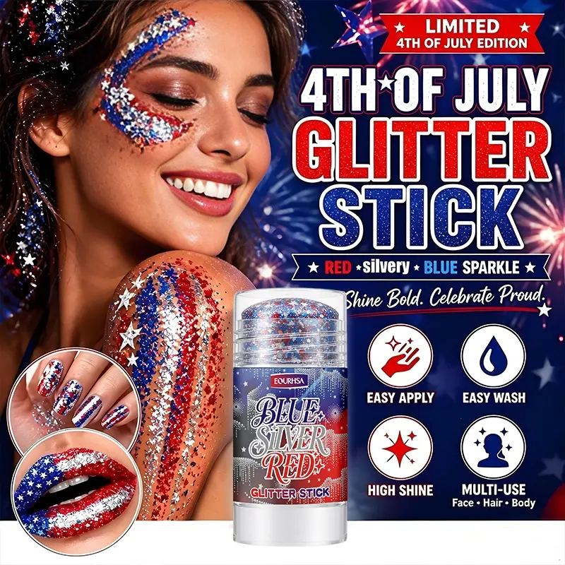 July 4th Shining Pink Stick, Glow Party Accessories | The body and hairstyle of red, white, blue colors shine, suitable for Independence Day parties, festivals. Glue free, easy to apply, with star glitter sticks in red, blue, sil