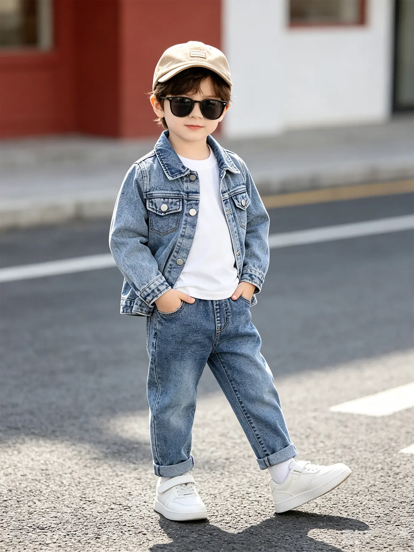 Vintage Washed Denim Jacket and Pants Set (2pcs), Boys' Long Sleeve Button-Up Jacket, Straight Leg Jeans, Perfect Gift for Ages 8+, Set Kit, Outfits Set, Clothes Kids