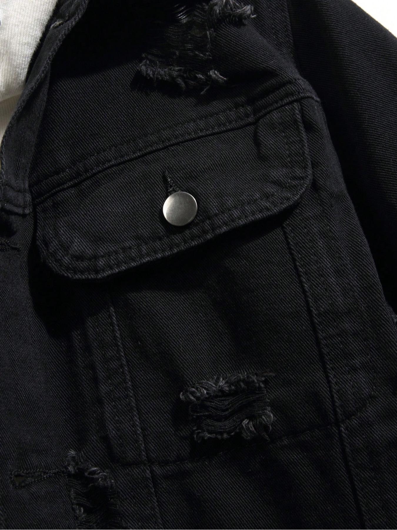 Men's Solid Ripped Design Button Down Denim Jacket, Regular Fit Casual Fashion Comfy Long Sleeve Outerwear Casual Fitted Jackets for Daily Wear, Men's Clothes for All Seasons, Coats