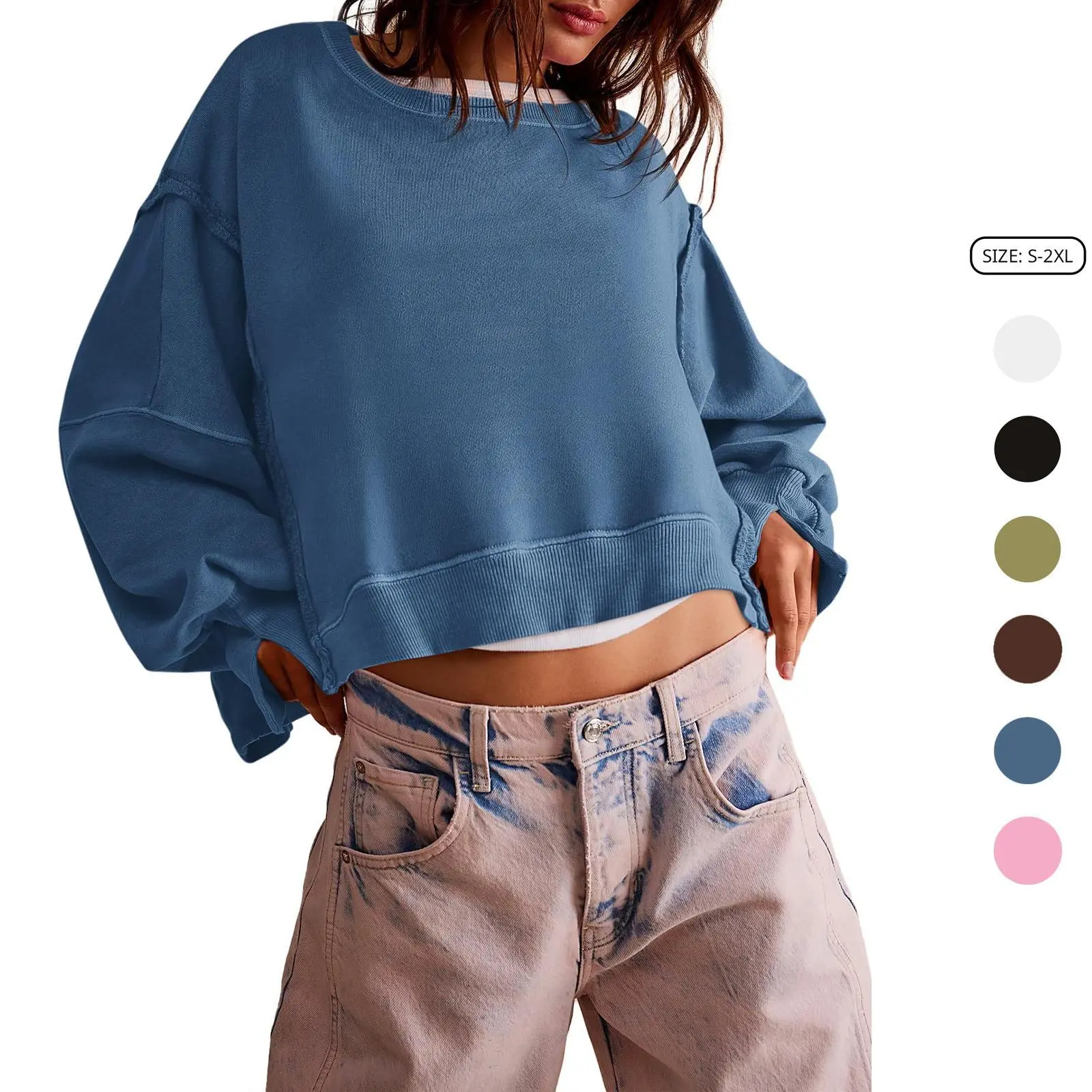 Imily Bela Womens Casual Sweatshirt Long Sleeve Tops Crewneck Loose Fit Tee Pullover Crop Tshirt Side Slit Fall Fashion 2025,back to school,back to school shopping