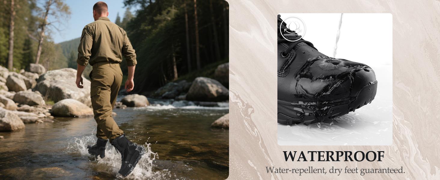 FREE SOLDIER Men's Tactical Boots 8 Inches Military Lightweight Durable Hiking Motorcycle Combat Waterproof Boots