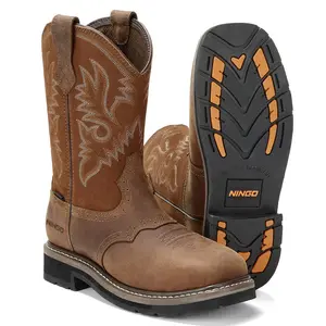 Men's Western Cowboy Boots Waterproof Square Toe Steel/Soft Toe Work Boots Men's Safety Toe Leather Work Boots (Sports & Outdoor)(Sports & Outdoor)