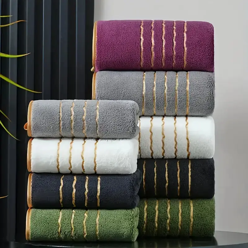 2-Piece Modern Striped Bath Towel and Hand Towel Set, Highly Absorbent, Soft Absorbent Towel, 70 * 140cm/27.5 * 55 Inch + 35 * 75cm/13.33 * 29.01 Inch Towelette, Perfect for Bathroom, Gym, Party, Gift, Holiday and Hotel, Hand Towel, Premium Bath Towels