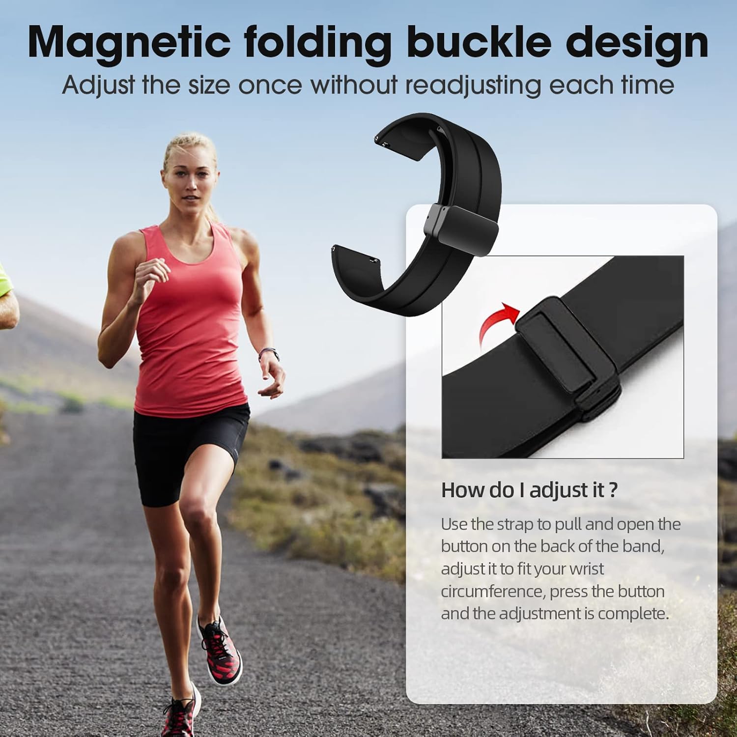 Silicone Magnetic Buckle Watch Band, Casual Business Sports Strap, Fits Samsung Huawei Xiaomi Garmin Smart Watches, Watch Accessories