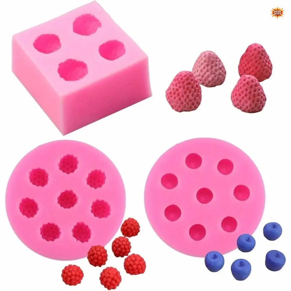 3‑Pack Mini Fruit Silicone Molds, Strawberry Raspberry Blueberry Shapes, Multi‑Purpose Molds for Fondant, Chocolate, Soap, Candles and Wax Melts, Ideal for Cake & Cupcake Decorating