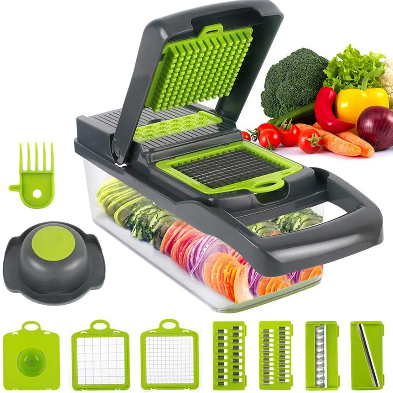 Vegetable Chopper with 1.5L Container Manual Food Veggie Cutter Kitchen Gadgets for Potatoes Tomatoes Cucumbers Carrots