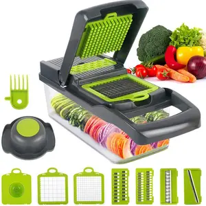 Vegetable Chopper with 1.5L Container Manual Food Veggie Cutter Kitchen Gadgets for Potatoes Tomatoes Cucumbers Carrots