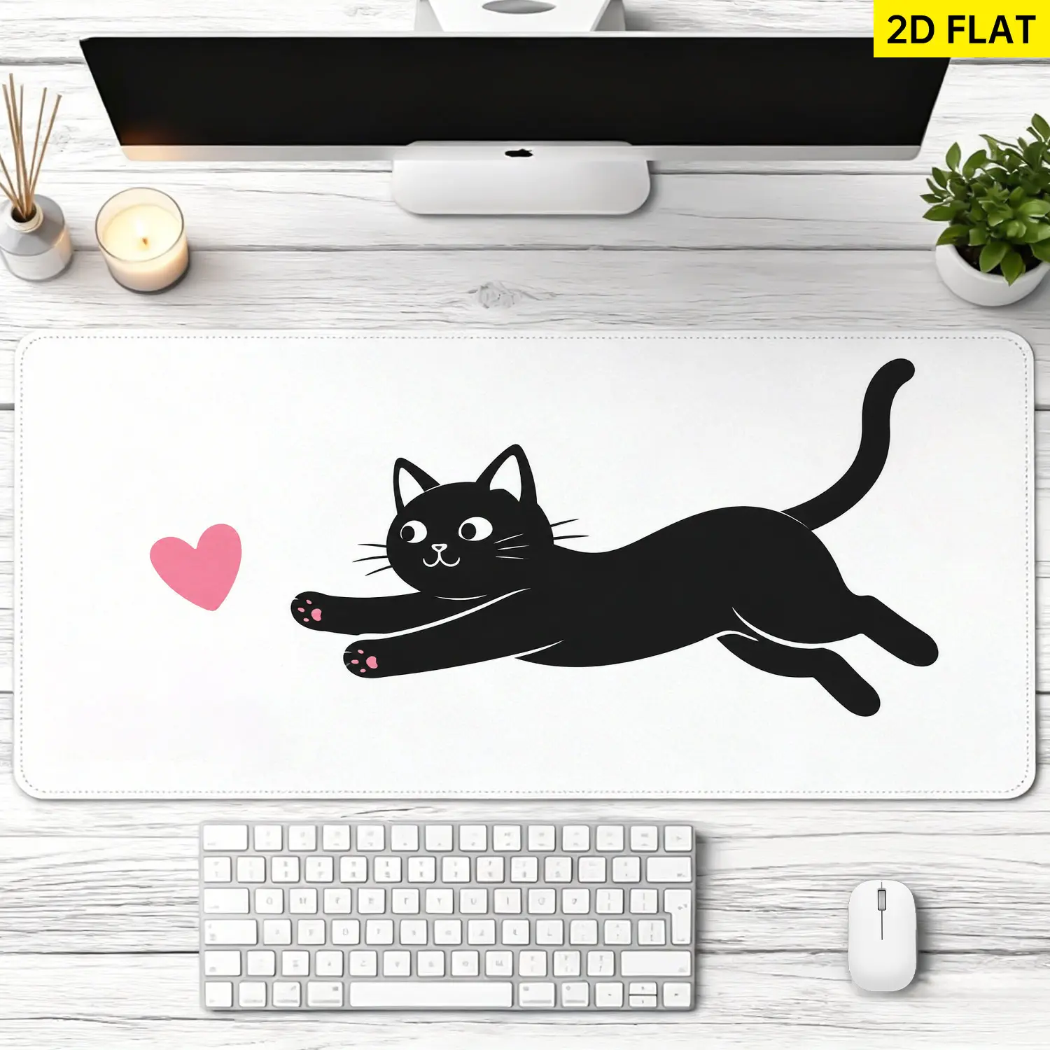Extra Large cute black cat and heart pattern Mouse Pad,Non Slip Rubber Pad,Desktop Decoration Drotection Pad,Washable,Lock Edge Multi Size,Premium Multipurpose Mousepad For Home,Office,Gift for Family and Friends