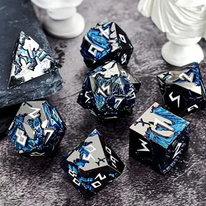 D&D Dice Set, Metal Dice Sets, Dungeons and Dragons Dice Set with Gift Box, D20 D4 D12 D10 D% D8 D6, Blue Dragon Style Gaming DND Dice for MTG RPG TTPRG ,Christmas, Thanksgiving, Birthday Gift