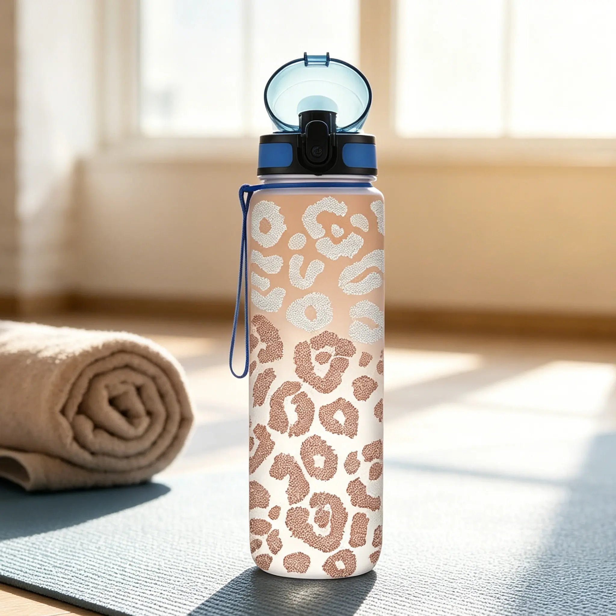1pc/32oz/950ml/Large Capacity Motivational Water Bottle,Sports Water Bottle For Fitness,Gym And Outdoor,Elegant Rose Gold Glitter Leopard Print Gradient Vase Home Office Glamorous Decor Unique Holiday Gift,Suitable For Summer,Beach,And Gatherings