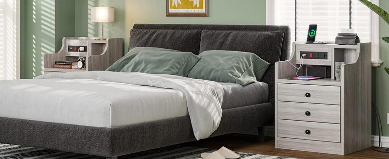 Sikaic Grey Nightstand with 3 Drawers & Charging Station Modern Bedside Table 2 USB Ports 2 Outlets for Phones Tablets Ideal for Bedroom Essentials Sikaic Grey Nightstand with 3 Drawers & Charging Station Modern Bedside Table 2 USB Ports 2 Outlets for Phones Tablets Ideal for Bedroom Essentials