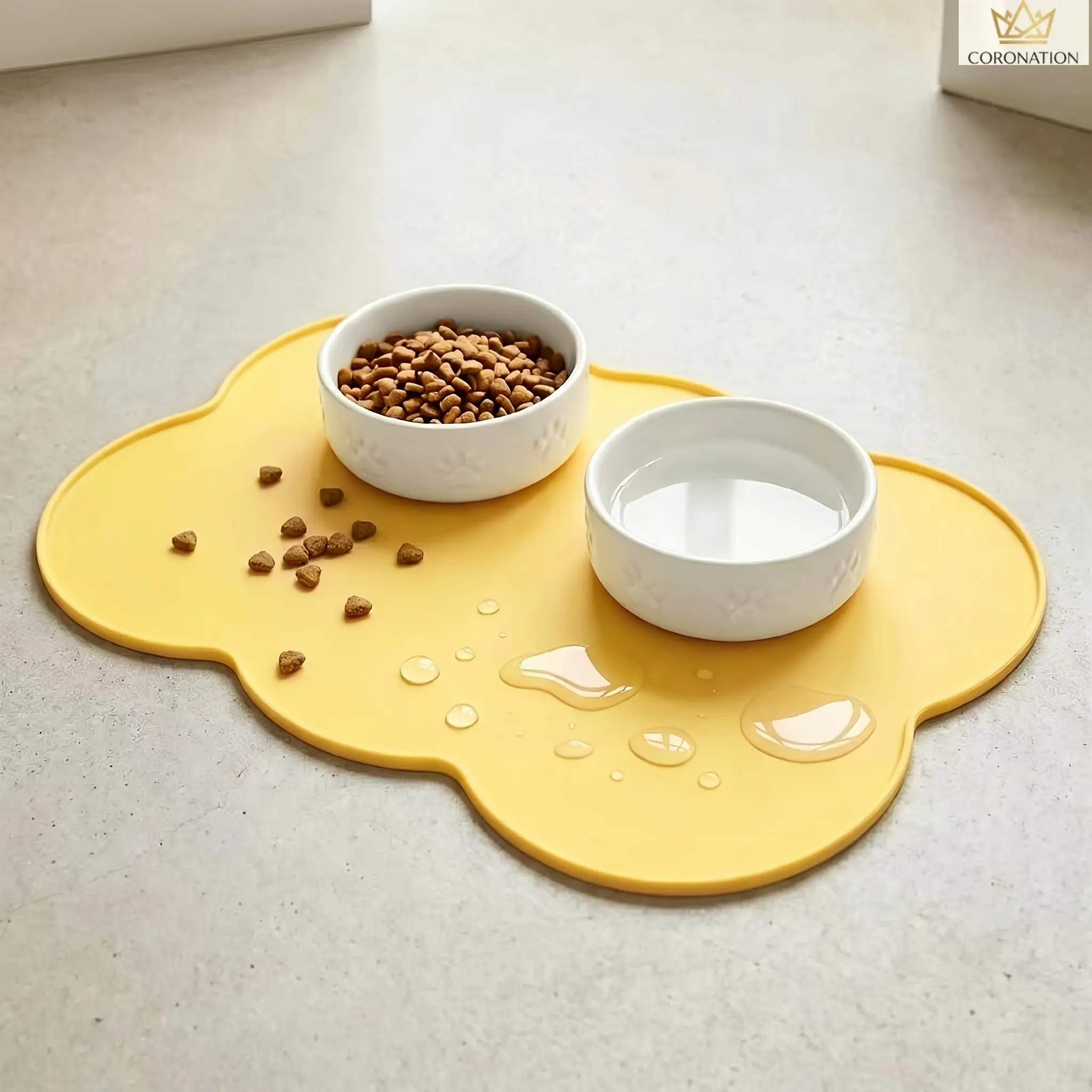 Silicone Pet Feeding Mat for Dogs - Aesthetic Look Waterproof Mat, Raised Edge Spill Catcher Floor Tray, Non-Slip Easy-Clean Food Water Station Placemat for Home Kitchen Feeding Area