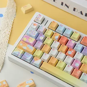 131 Key Original Height Keycaps, 5-Sided Heat Transfer, Dual Color Injection, Transparent Side, Mechanical Keyboard, Uk, Hebrew, German, Spanish, Unicorn Colors