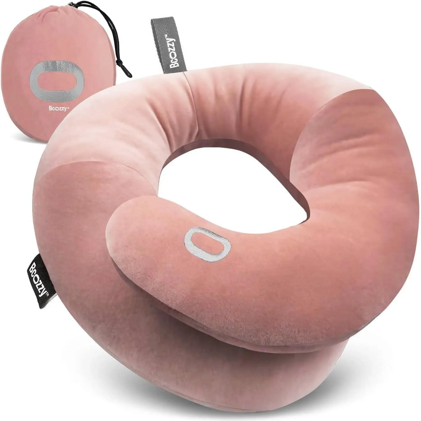 Travel Neck Pillow for Airplane– Patented Double Support for Head, Neck, and Chin. Best for Long Flights, Plane Sleeping, and Car Rides. Adjustable Size. Fully Washable. With Carry Bag. Large, Nude
