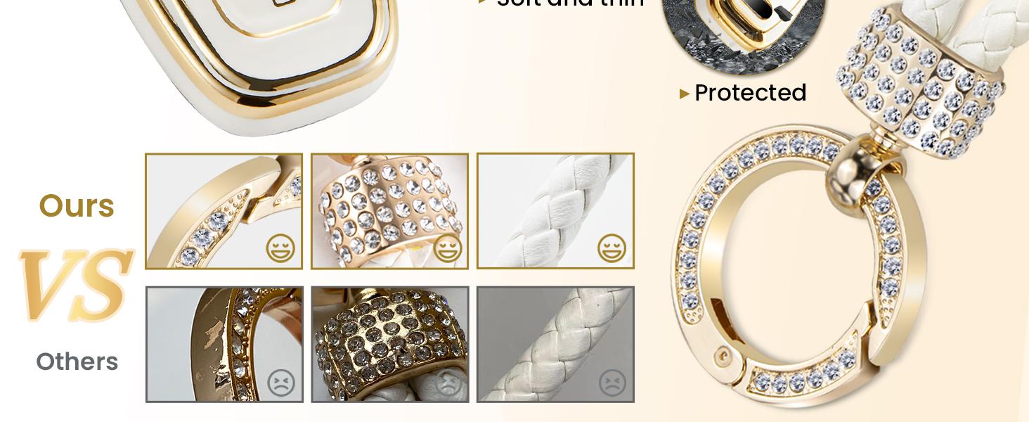 for Audi Key Fob Cover with Luxury Diamond Bling Braided Rope Keychain, Upgraded Soft Key Case for A3-A8 Q5 Q8 R8 RS4-RS7 S4-S8 SQ5 Key Fob Shell (Gold Edge Bling,B)