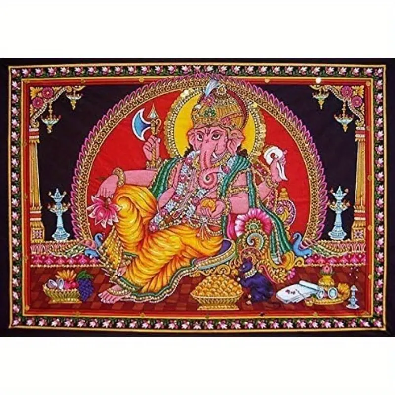 1pc Hindu Ganesh Tapestry Wisdom Wealth Deity Religious Cultural Decoration Blessing Elephant Head God Tapestry Traditional Ritual Scene Create Sacred Atmosphere Hindu Art Tapestry Ganesh Classic Style Create Blessing Space