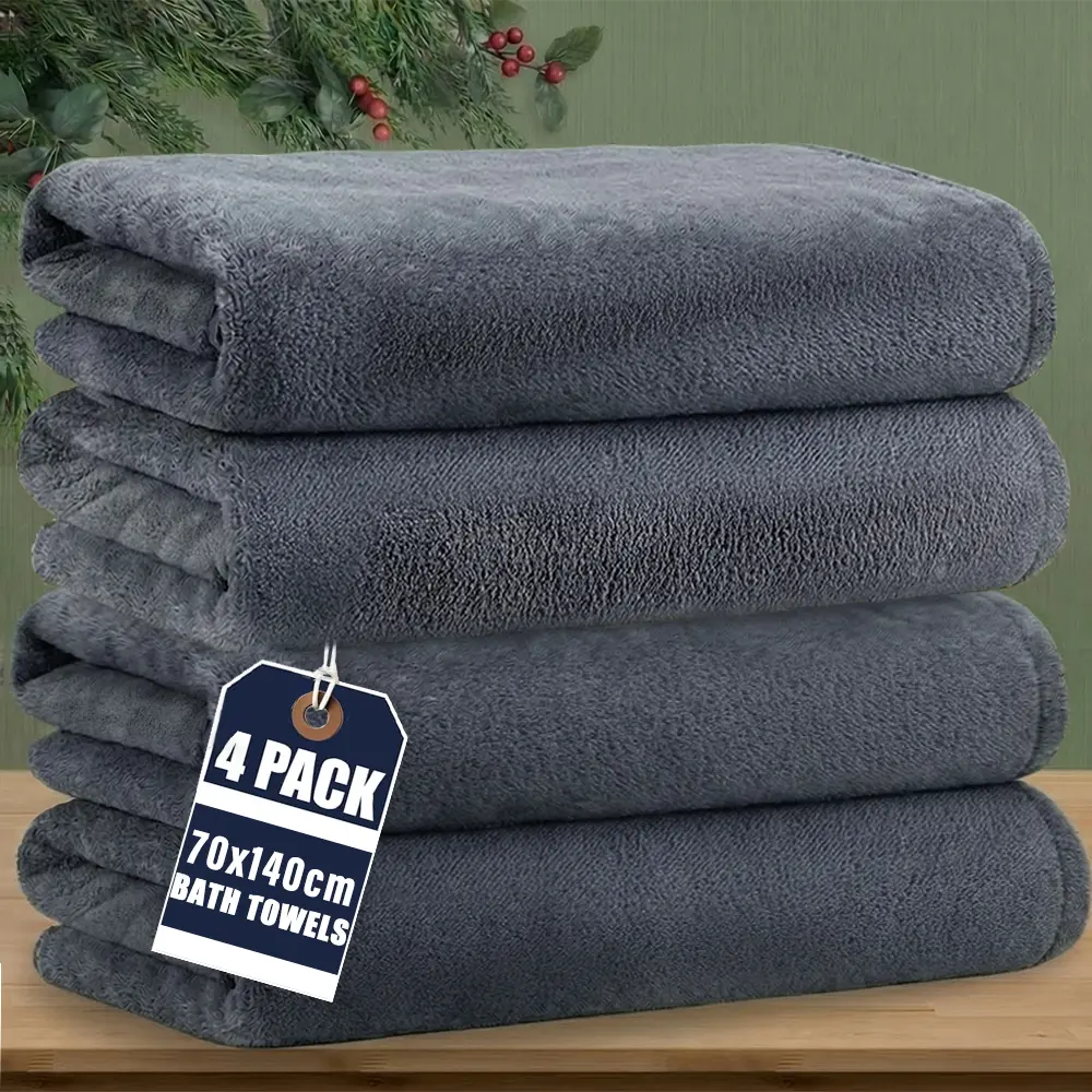 4 Pack Bath Towels Luxury 27.5''×55'' Coral Fleece Beach Towel, Pool Towels, Highly Absorbent Bath Towels for Beach Pre-Washed for Soft Feel, Sand Free Quick-Dry Pool Towel, Beach Towels for Adults