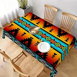 2D Flat Party Tablecloth 1pc, Tribal Geometric Pattern, Durable Polyester, Rectangular Dining Table Cover, Kitchen, Restaurant, Party Decor, Decorations
