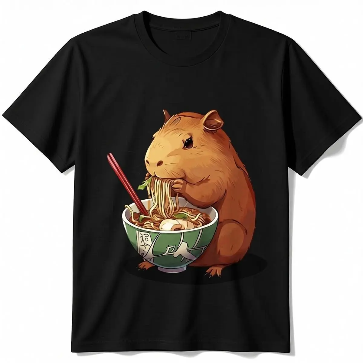 Streetwear T-Shirt with Kawaii Capybara Ramen Graphic, Unisex Comfy 100% Cotton Classic Fit Top, Tshirt, Basic, Tops, Shortsleeve, Casual