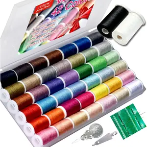 All Purpose Sewing Thread Set - 42 Assorted Rainbow Color Series and White Black Handy Polyester Thread Kit Includes 9 Hand Needles, 2 Needle Threaders, Suitable for Hand and Machine Sewing