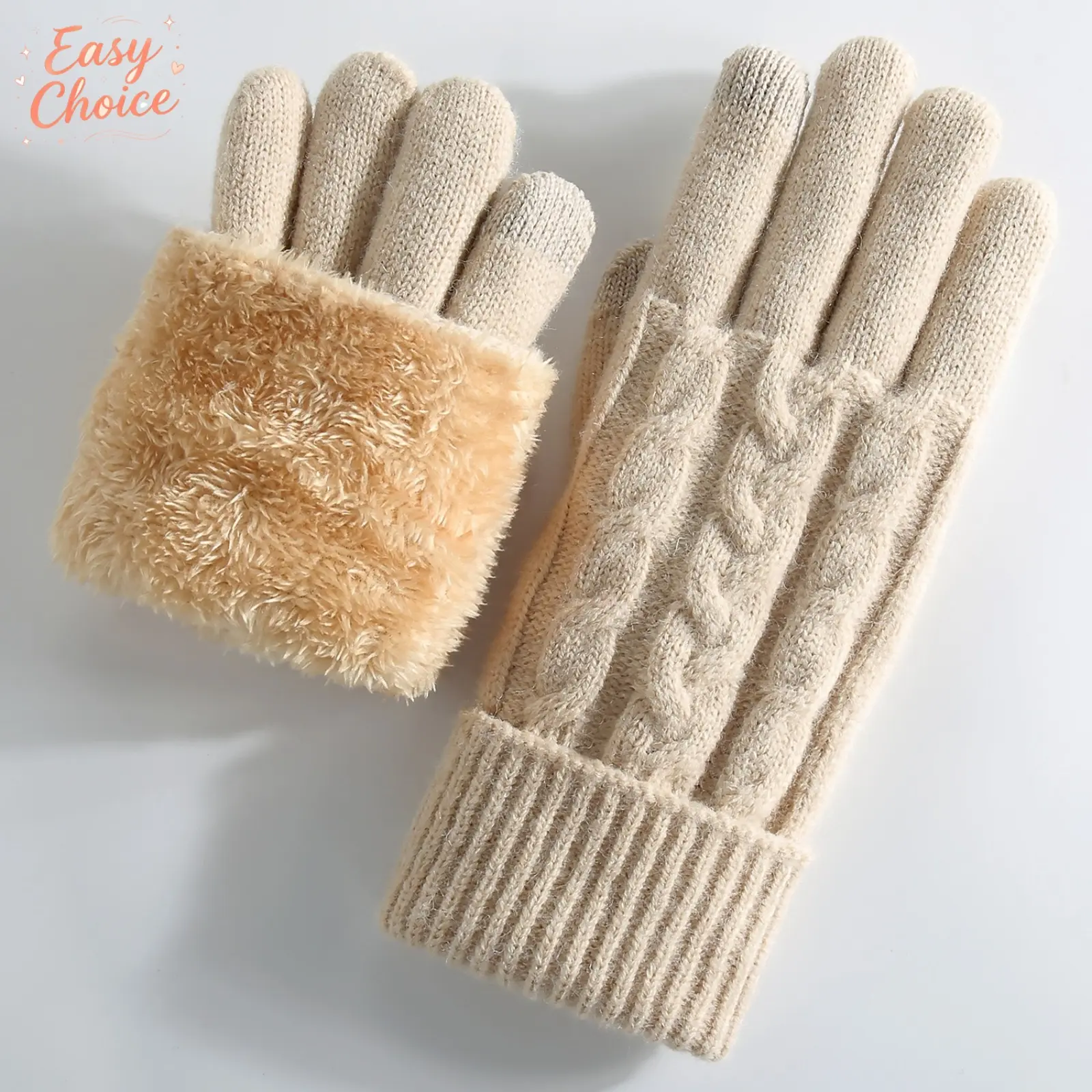Women’s Double-Layer Fleece Lined Jacquard Knit Touch Screen Gloves, Thick Warm Cold-Proof Thermal Knitted Gloves, Stretchy Windproof Outdoor Winter Accessory for Daily Commuting & Cold Weather Activities
