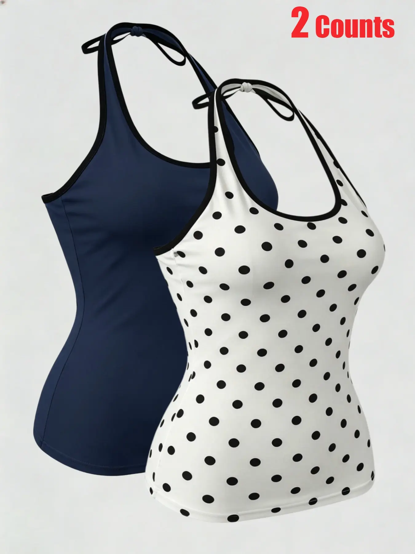 Women 2 Pack Y2K Style Self-Tie Adjustable Halter Neck Sleeveless Tops with Black Contrast Binding, Quick Dry Body Shaping Sling Shirts, Versatile Inner Layer Vest for Gym, Yoga Training and Casual Street Outfits