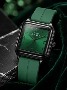 Sabr Men's Classic Square Watch, Minimalist Quartz Analog, Retro Arabic Numerals, Silicone Band, Waterproof, Gift Box Included