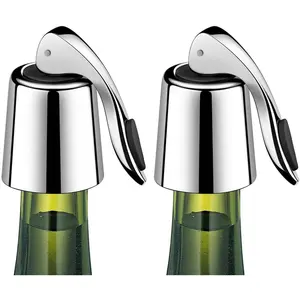 Stoppers Set of 2 - Stainless Steel  Bottle Stopper with  Seal,  Beverage Preserver, Freshness Keeper,  Bottle Sealers, Ideal  Saver Accessory  Set