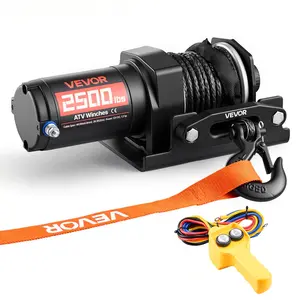 VEVOR 2500 lbs Electric Winch, 12V DC ATV/UTV Winch with 0.19 inx 39.4 ft Synthetic Rope Wired Remote Control, IP55 Waterproof, Aluminum Housing Fairlead Mount Plate for Towing ATV, Black