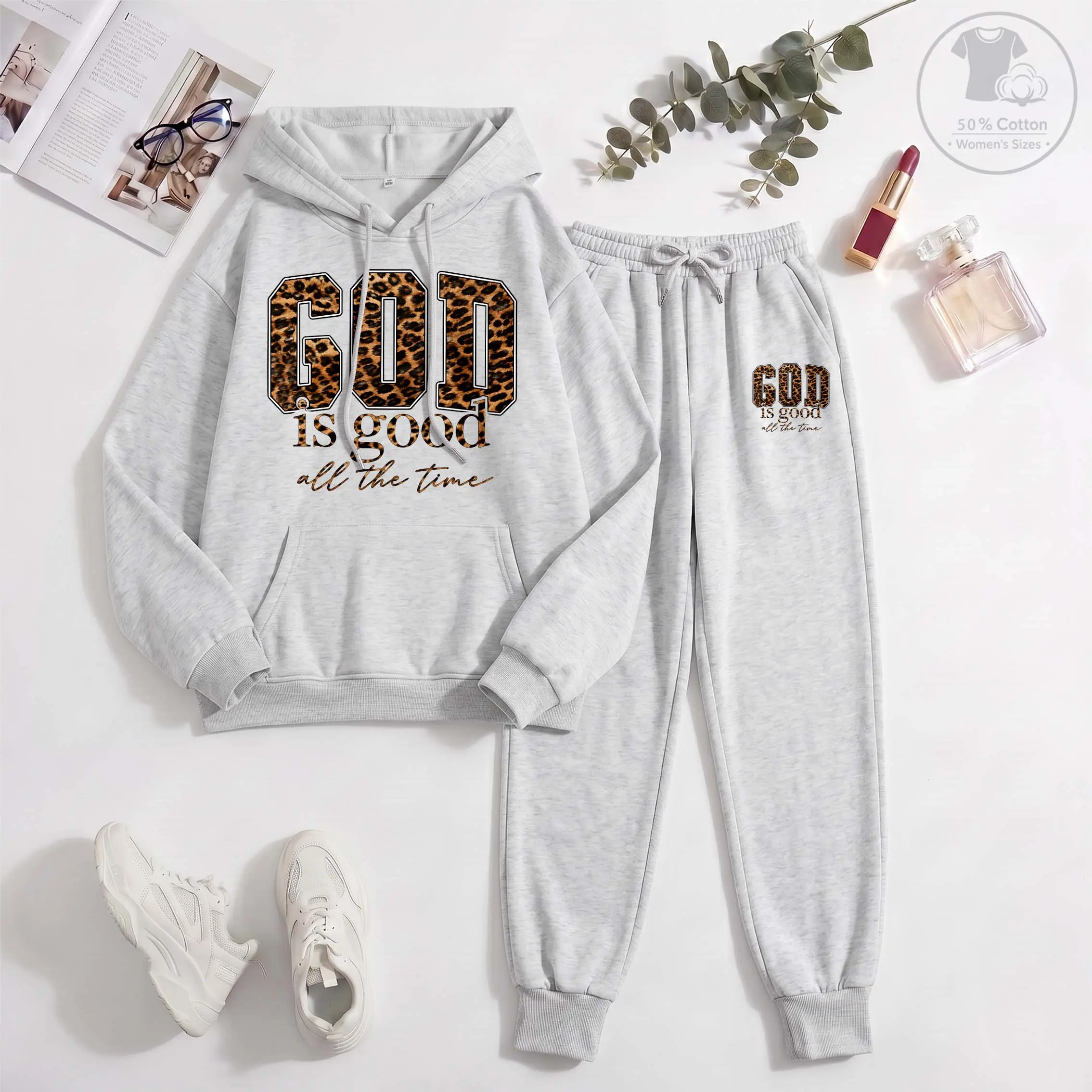 Women’s “God Is Good All The Time”  Hoodie And Sweatpant Set, Casual Pullover Hoodie With Matching Jogger Pants, Soft Two Piece Tracksuit Outfit For Women, Relaxed Fit Lounge Wear, Streetwear, Travel And Daily Fashion