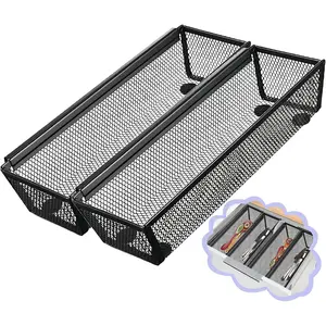 2PCS Drawer Organizer for Kitchen,Utensil Mesh Drawer Organizer with Interlocking Arm for Cosmetic,Flatware,Pen (9 * 3 * 2 Inches,Black)