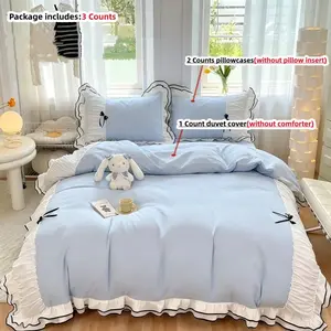 3pcs French Princess Style Bedding Set, 1 Duvet Cover + 2 Pillowcases, Single Twin Double Queen Size, All Seasons