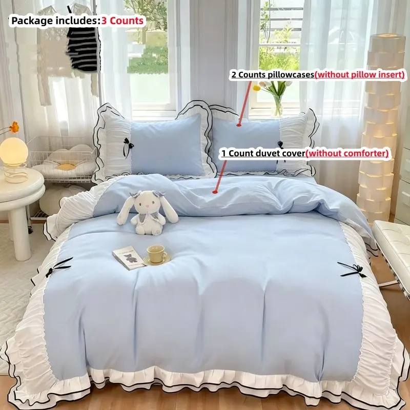 3pcs French Princess Style Bedding Set, 1 Duvet Cover + 2 Pillowcases, Single Twin Double Queen Size, All Seasons