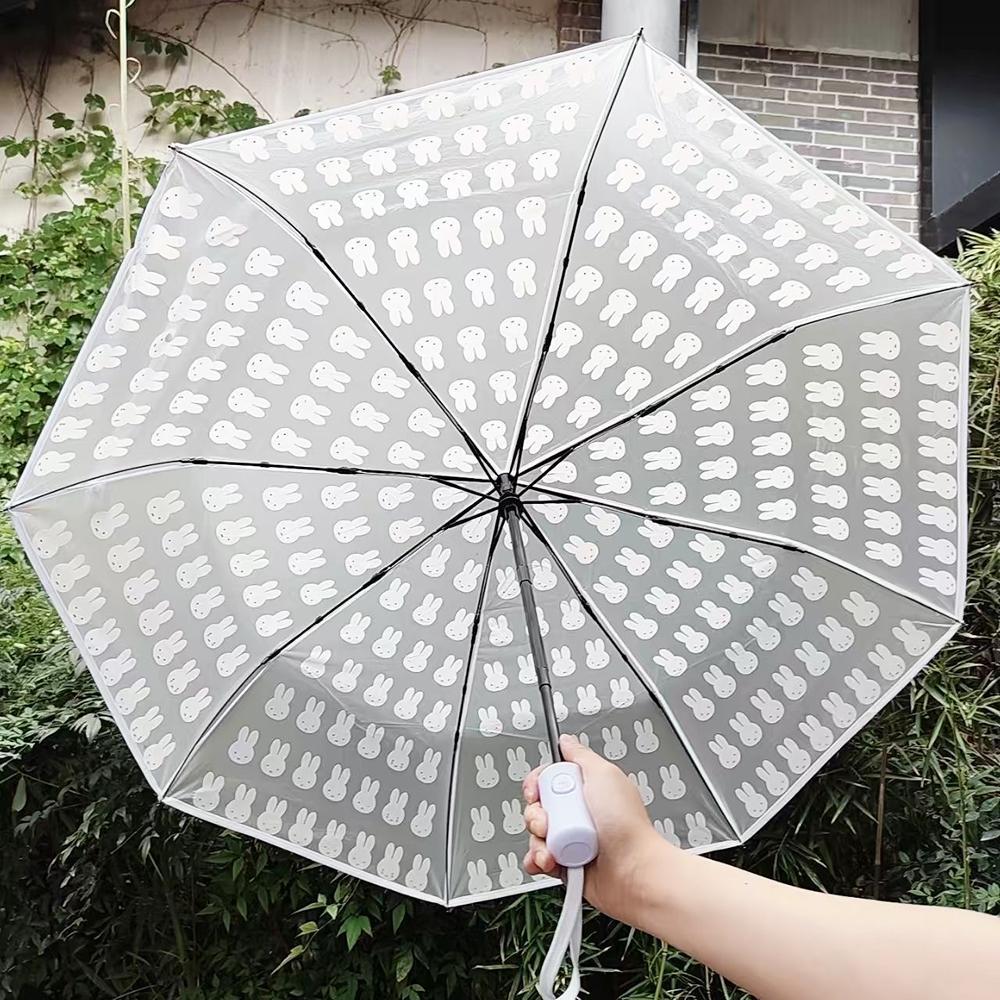 Kawaii Miffy Cute Fully Automatic Umbrella Cartoon Rabbit Printing Transparent Ins Style Foldable Portable Parasol Gir Gift