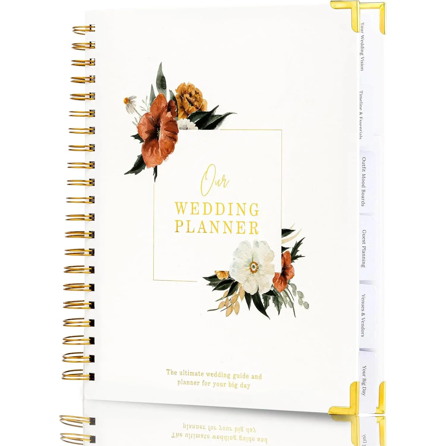 Women's Timeless Floral Print Wedding Planner Book & Organizer - 144 Pages, Smudge-Free Comprehensive Countdown Binder with Photo Window, 11"x9" (Bloom)