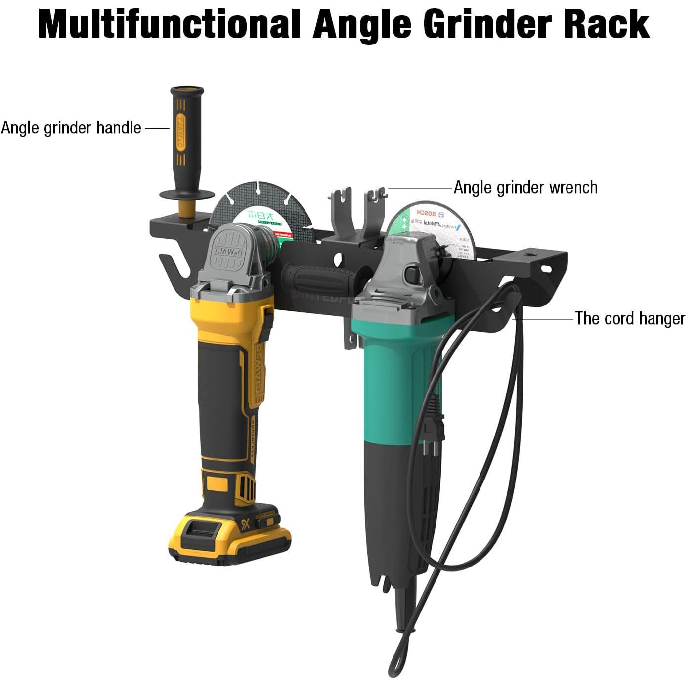 Angle Grinder Holder Stand, Wall Mounted Rack with Cord Hanger, Multifunctional Angle Grinder Rack, Tool Organizer with Accessories, Cordless Tool Organizer