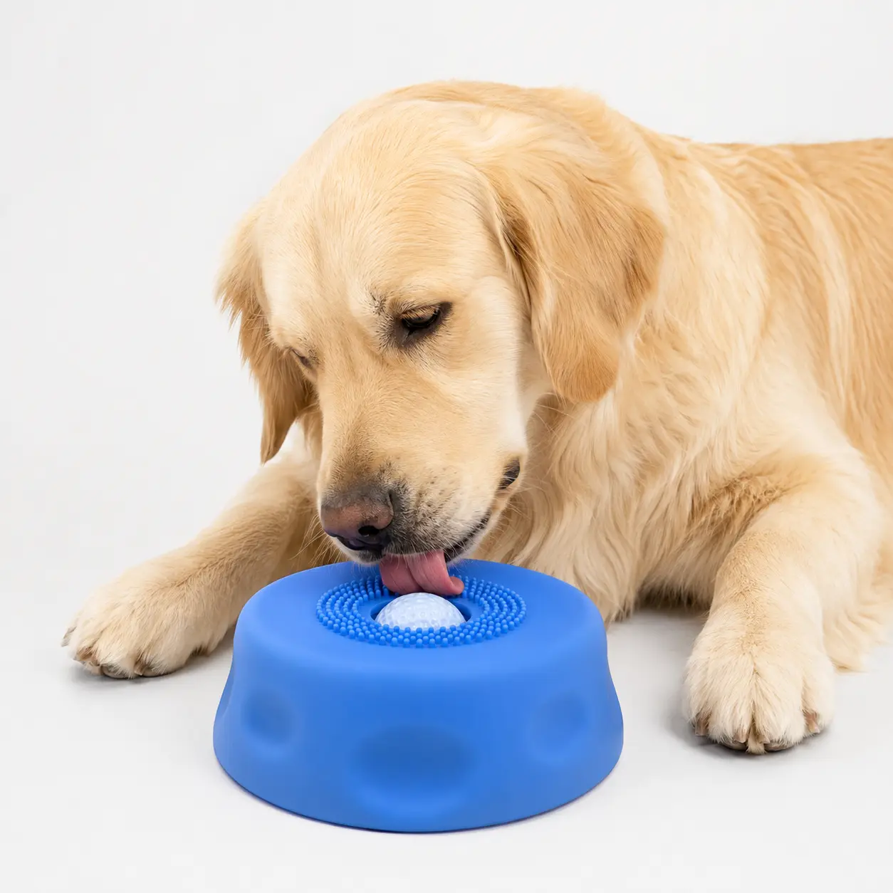 Kigipet Dog Licking Bowl with Rolling Ball, Slow Feeder for Yogurt & Liquid Treats, 8 Suction Cups, Mess-Reducing Enrichment Bowl, Blue