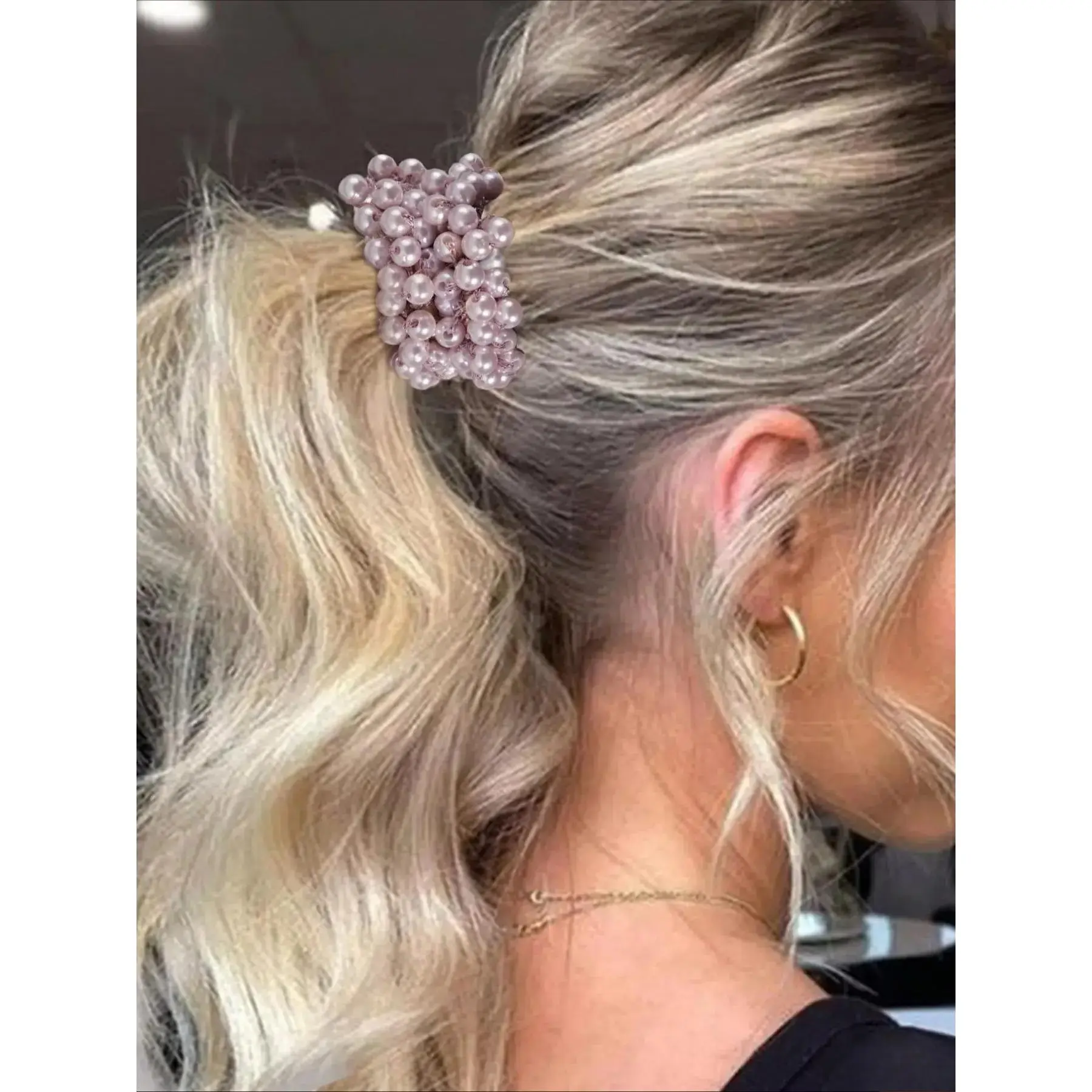 Cute Faux Pearl Hair Scrunchies, High Stretch Elegant Elastic Hair Ties For Women & Girls, Minimalist Ponytail Headwear Suitable For Thick Hair