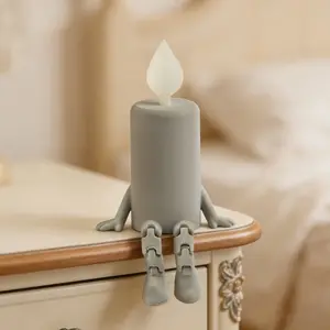 Movable Joint Candle-Shaped Night Light, Creamy Bedroom Bedside Ambiance Lamp, Realistic Flame Soft Glow Desktop Decor Gift