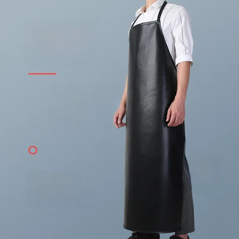 Black Soft Leather Single Apron for Adult Kitchen Work, Waterproof, Oil-Proof, Cooking Protection