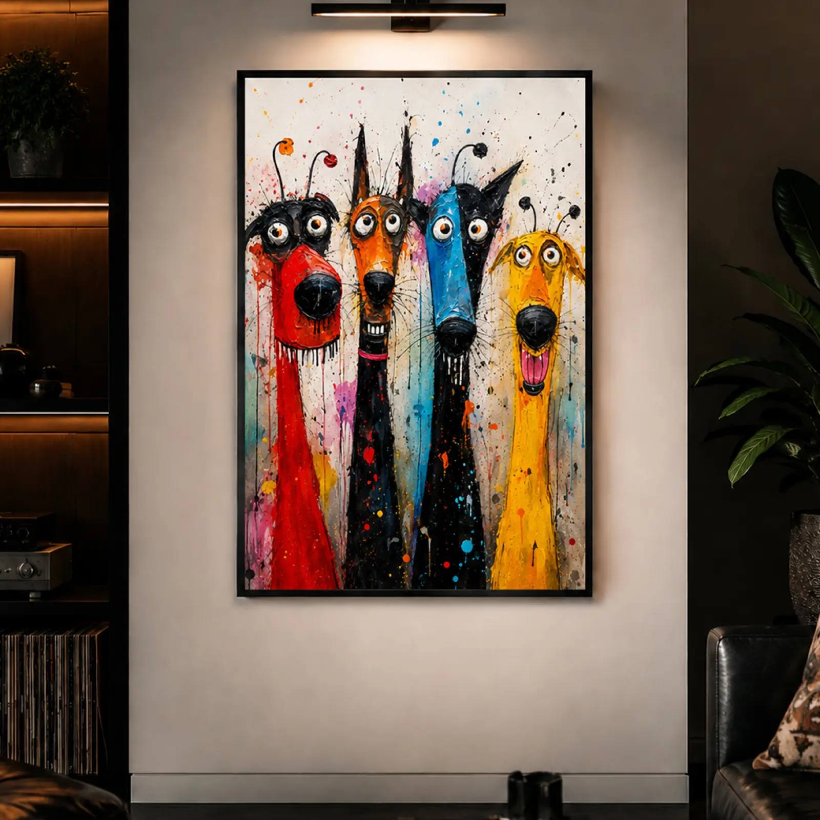 Cartoon Dogs Artistic Canvas Print - Quirky Abstract Animal Decor, Ready-to-Hang Contemporary Wall Art, Cute Pet Poster, Multi-Size Home Decor, Animal Lover Gift Idea